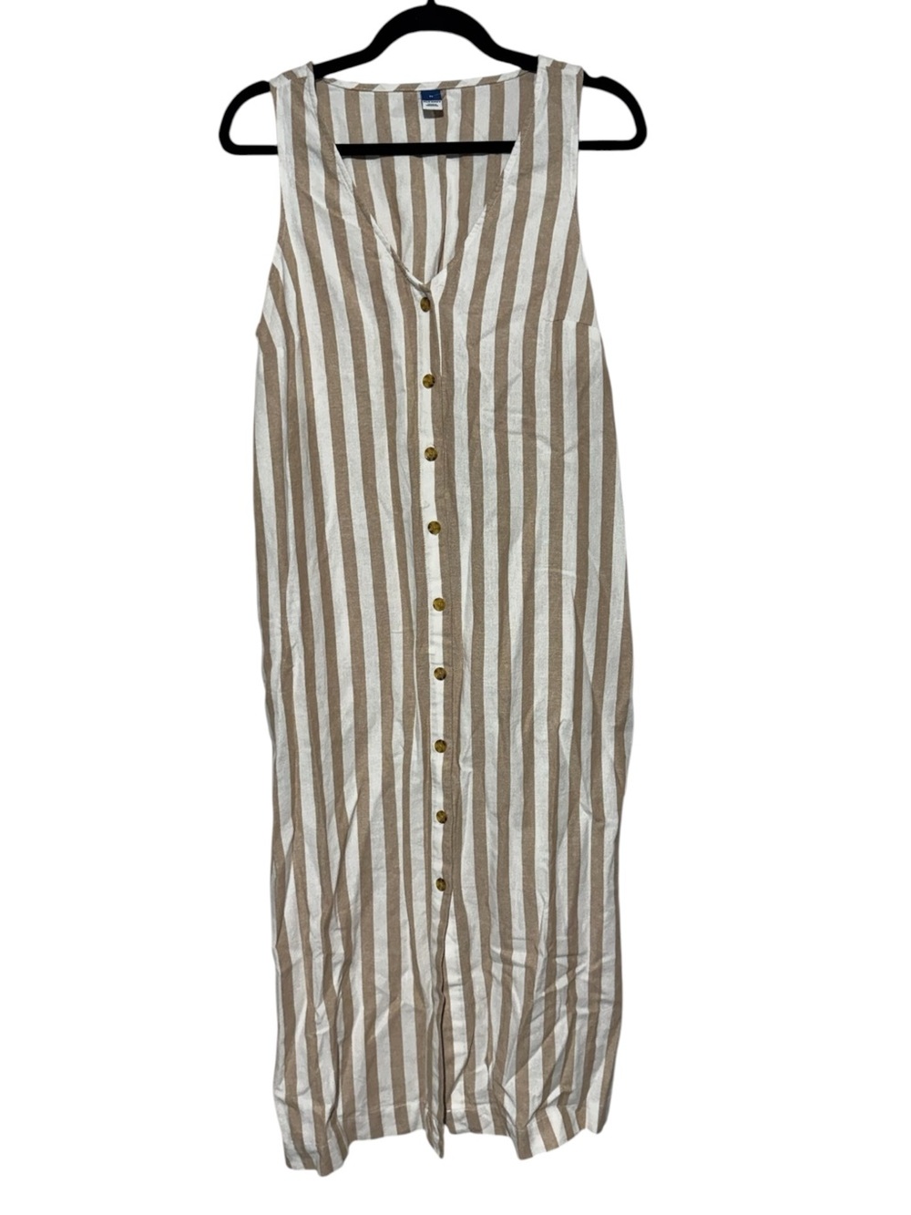 Old Navy Linen Blend Shirt Dress Size Medium Striped Button Lace Up Beachy